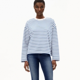 Fryda blue striped ladies crew neck sweater